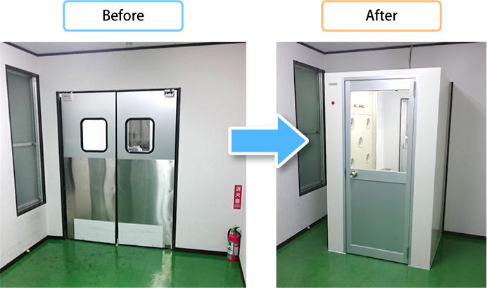 作業室の入り口にエアーシャワーを設置